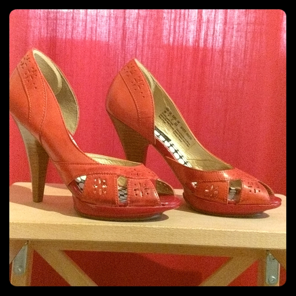 Red peep heels
